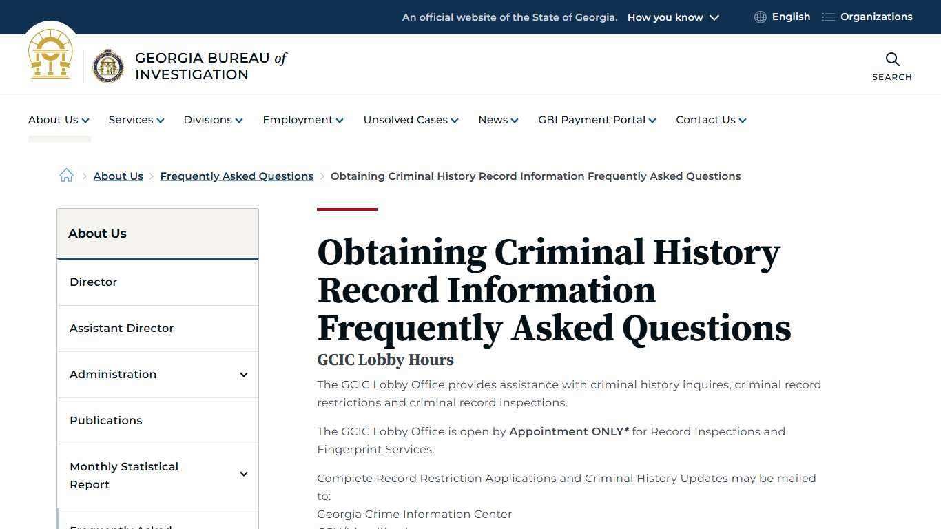 Obtaining Criminal History Record Information Frequently Asked Questions | Georgia Bureau of Investigation